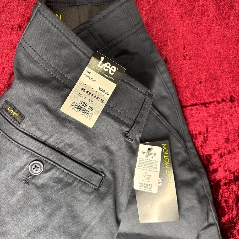 Lee Extreme Motion Chino Shorts Mens 29 Navy Straight Fit 10" Inseam Waistband - Picture 9 of 11